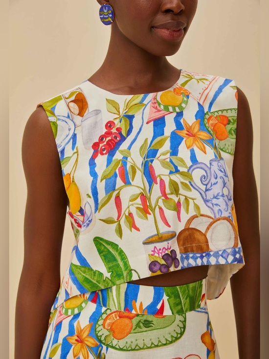 FARM Rio Tops - Farm Rio: Off-White Fresh Table Blouse DT